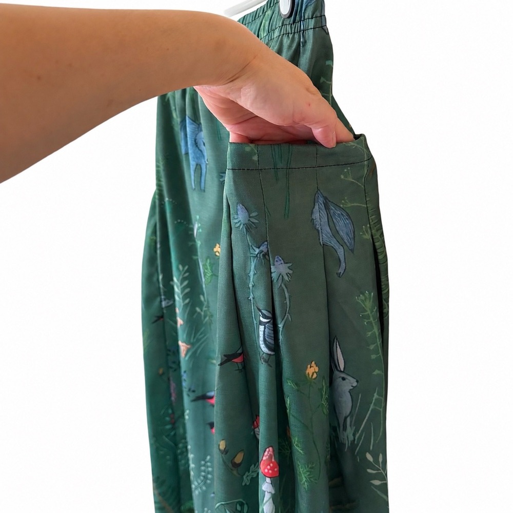 Handmade Woodland Forest Fox Mushroom Green Midi Skirt Pockets XXL Cottagecore - Picture 4 of 6